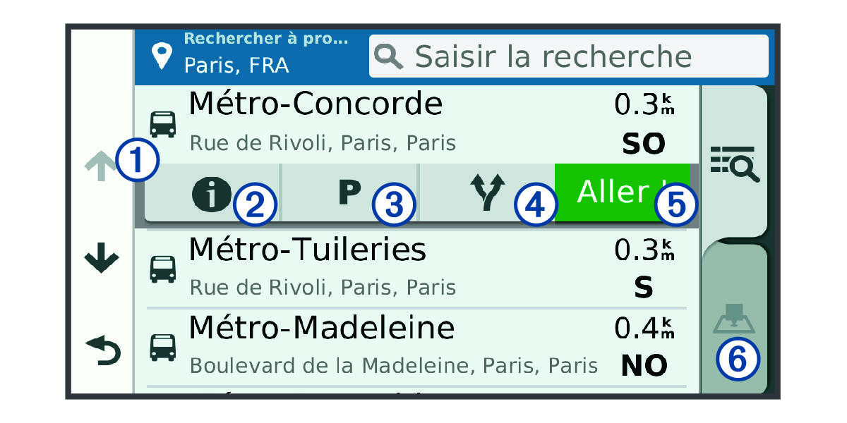 Résultats de recherche de position avec légendes