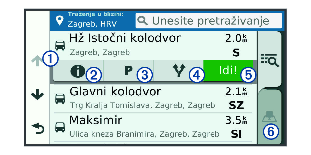 Rezultati pretraživanja lokacija s legendom
