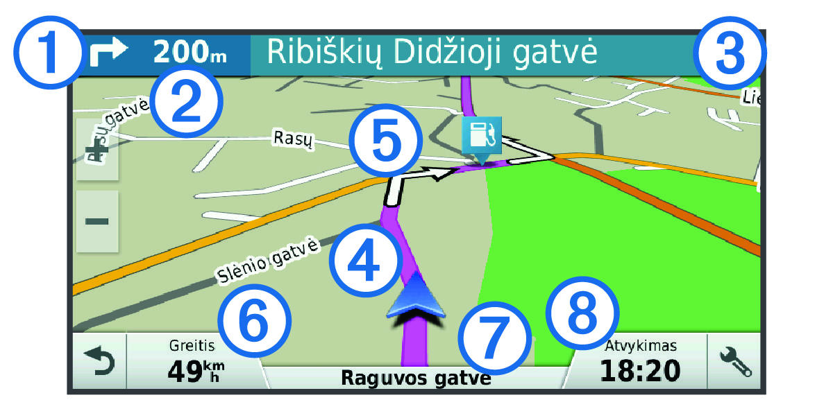 Maršrutas žemėlapyje, su išnašomis