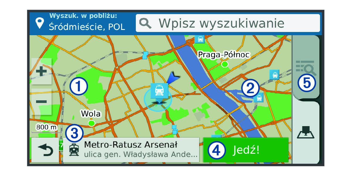 Wyniki wyszukiwania pozycji na mapie z objaśnieniami