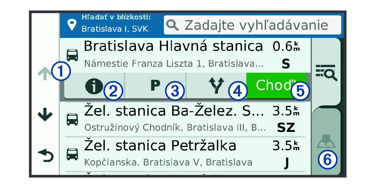 Výsledky vyhľadávania polohy s popismi