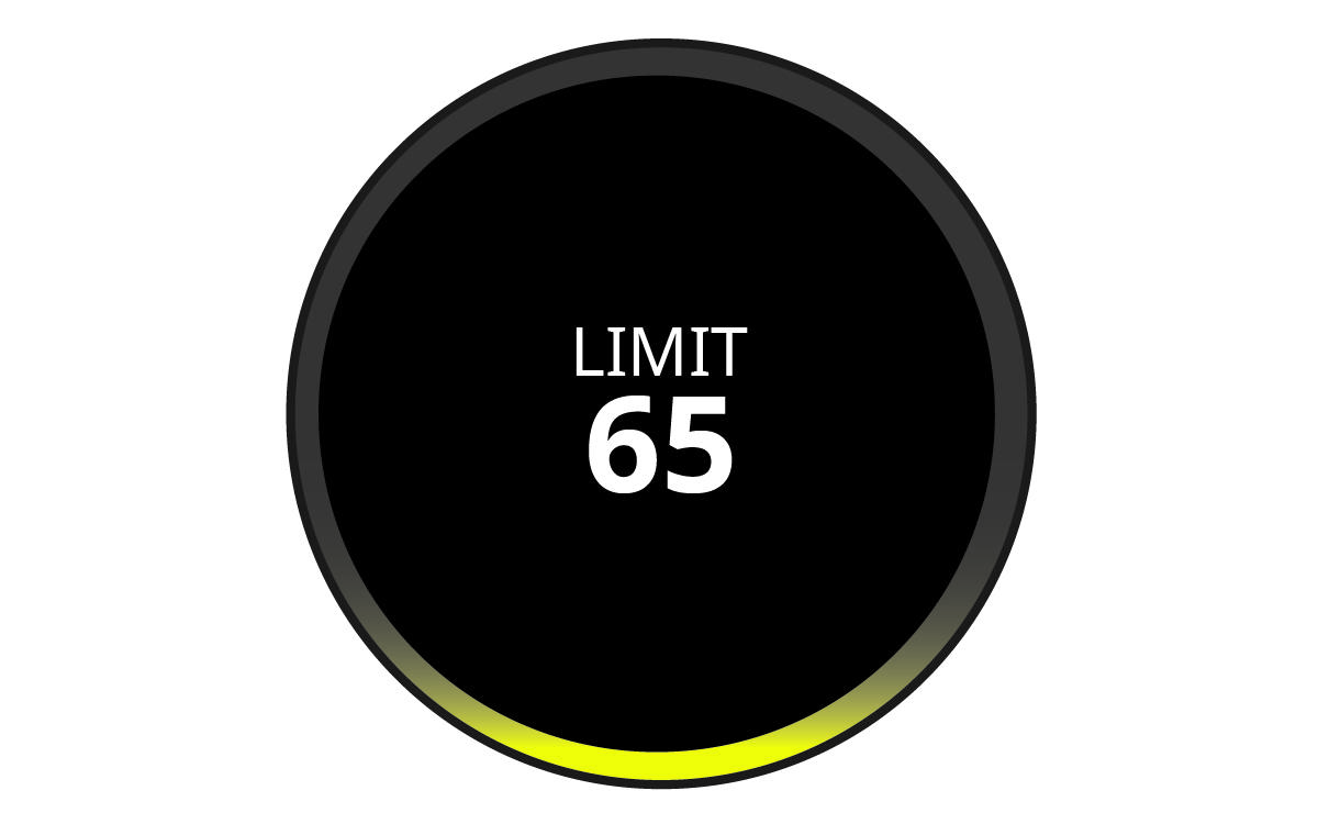 Device screen with yellow LED ring and speed limit