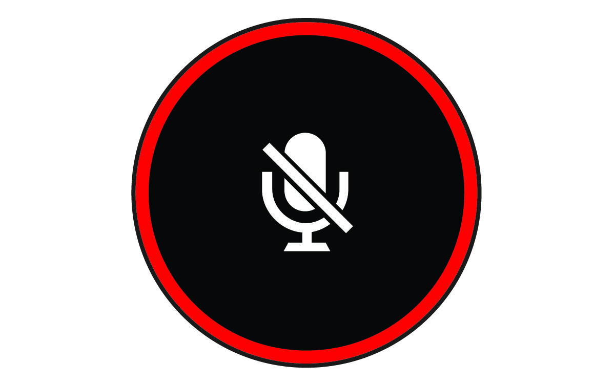 Solid red LED light ring and mute microphone symbol