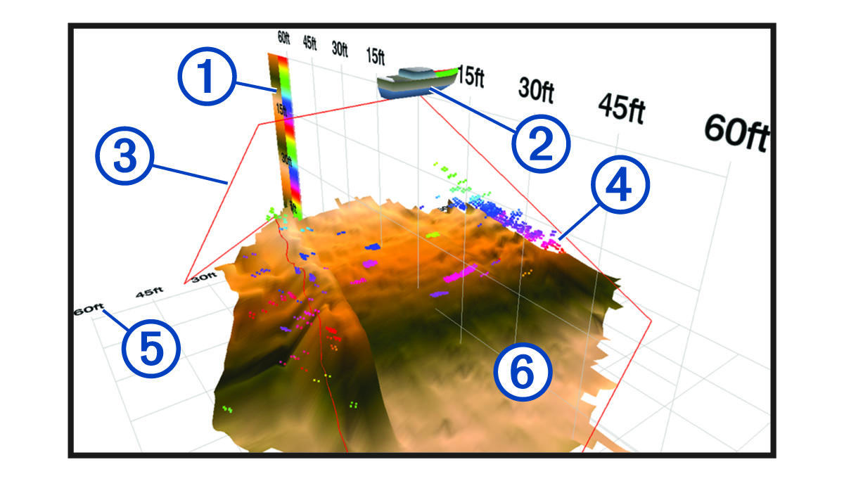 RealVü 3D Down sonarweergave met toelichtingen
