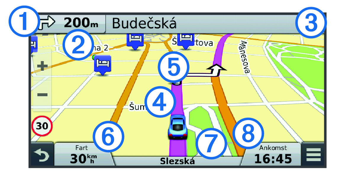 Route on the map with callouts