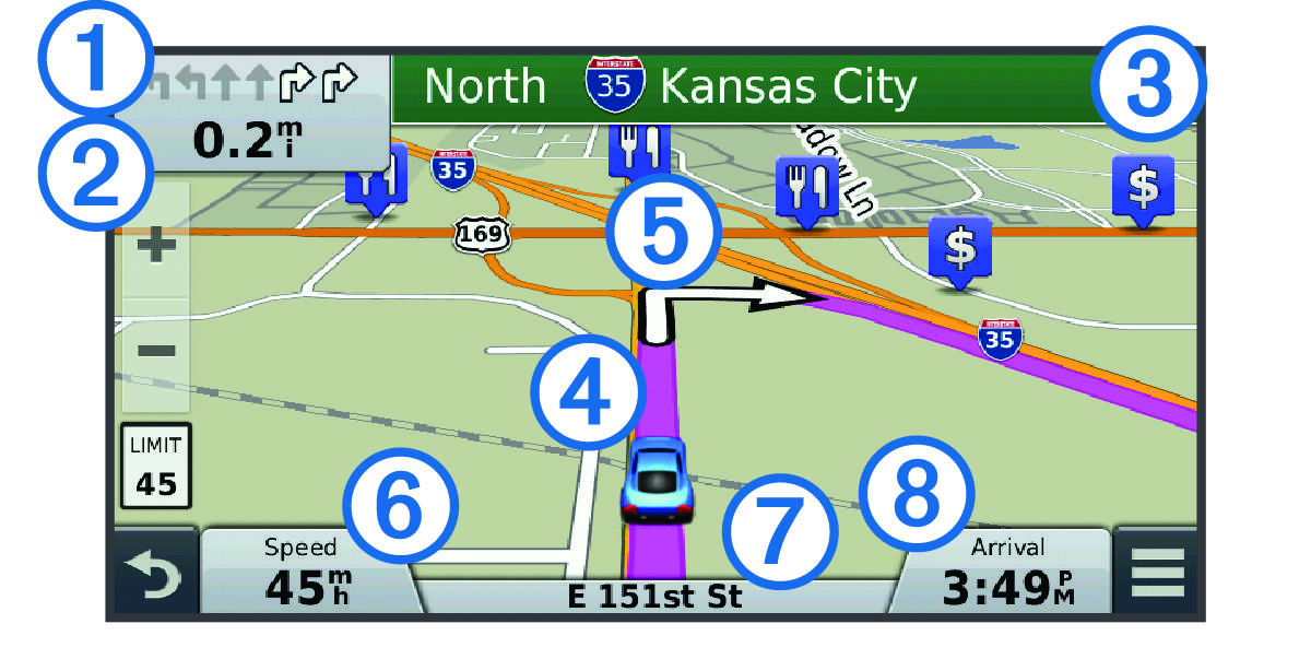 Route on the map with callouts