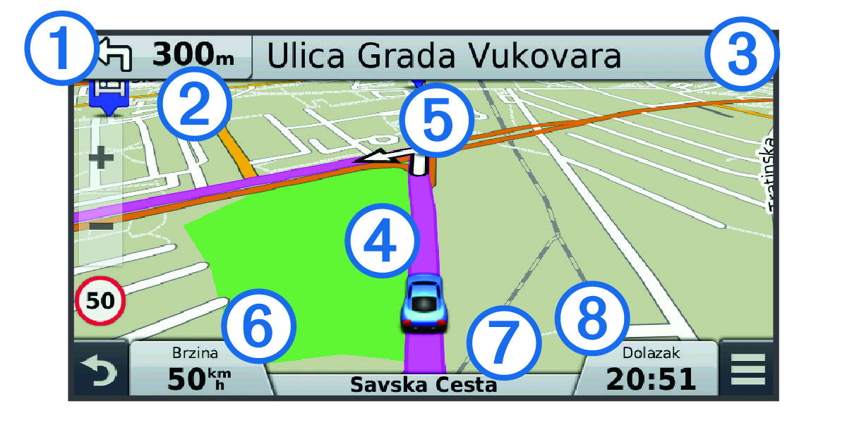 Route on the map with callouts