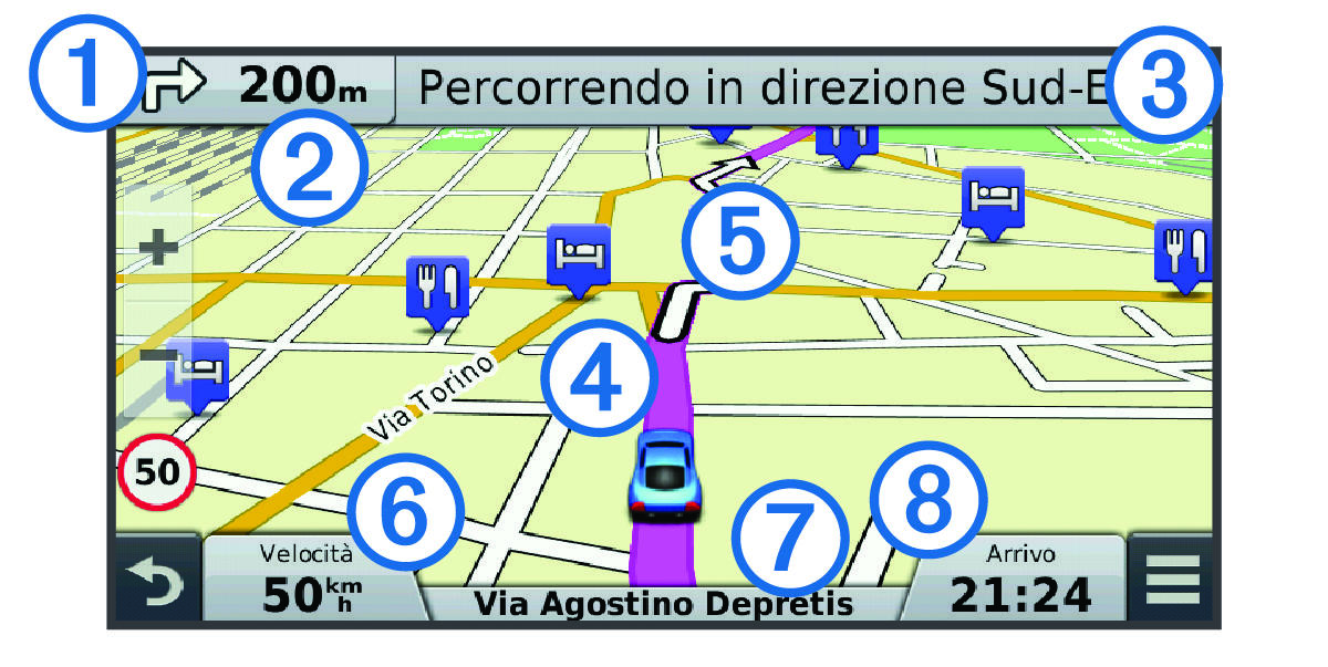Route on the map with callouts