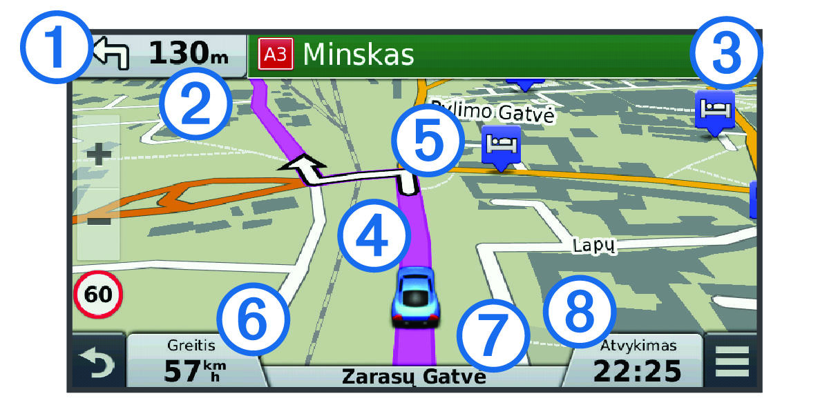 Route on the map with callouts