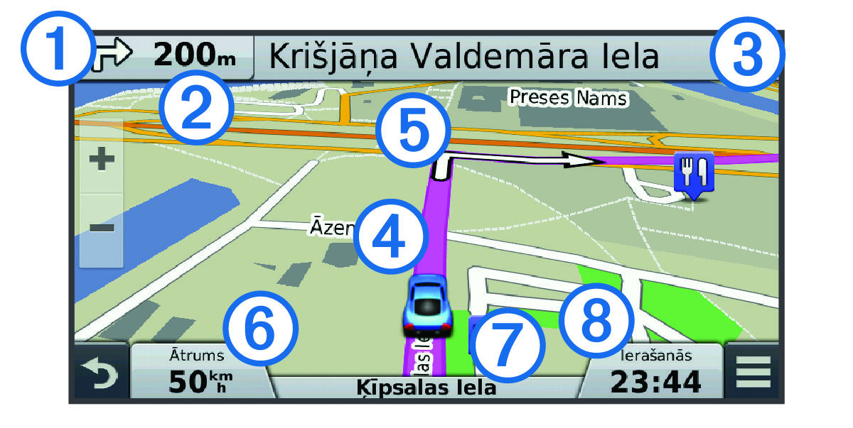 Route on the map with callouts