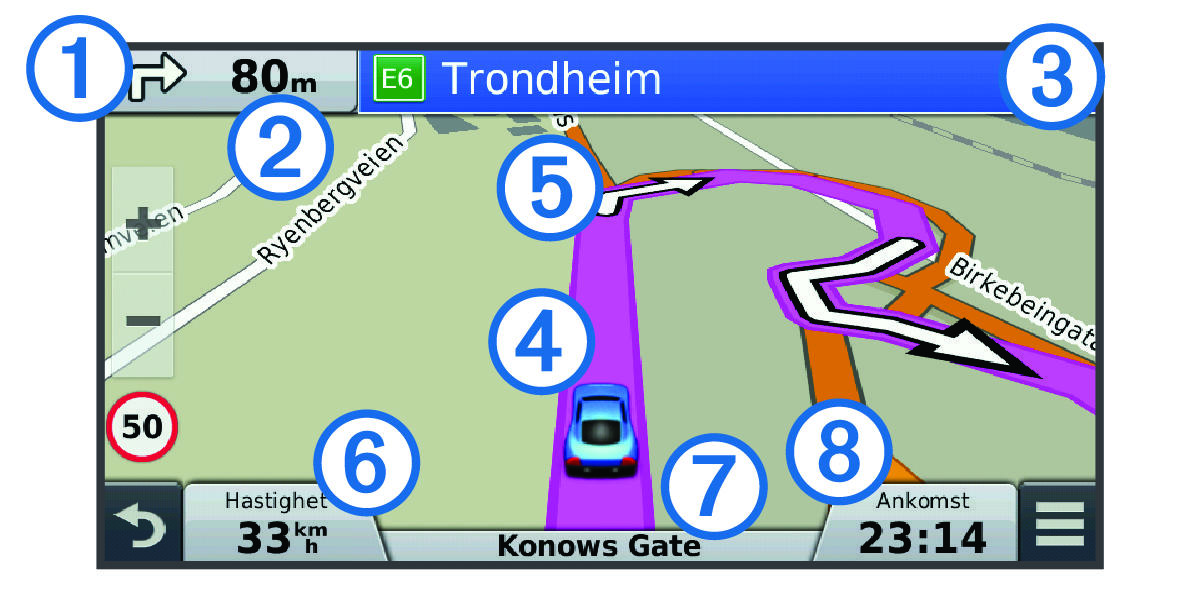 Route on the map with callouts