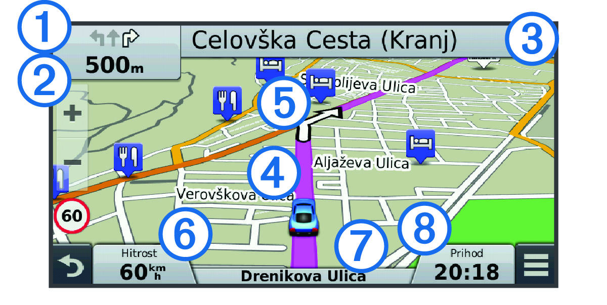 Route on the map with callouts