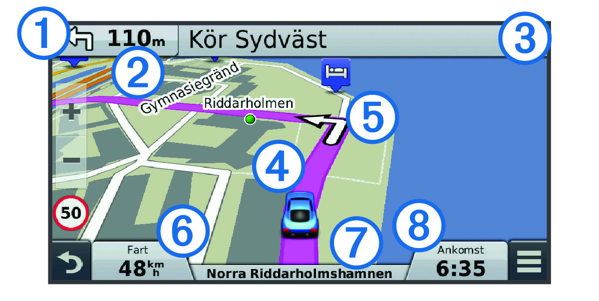Route on the map with callouts