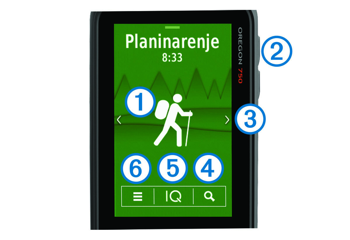 Snimka početnog zaslona s legendom