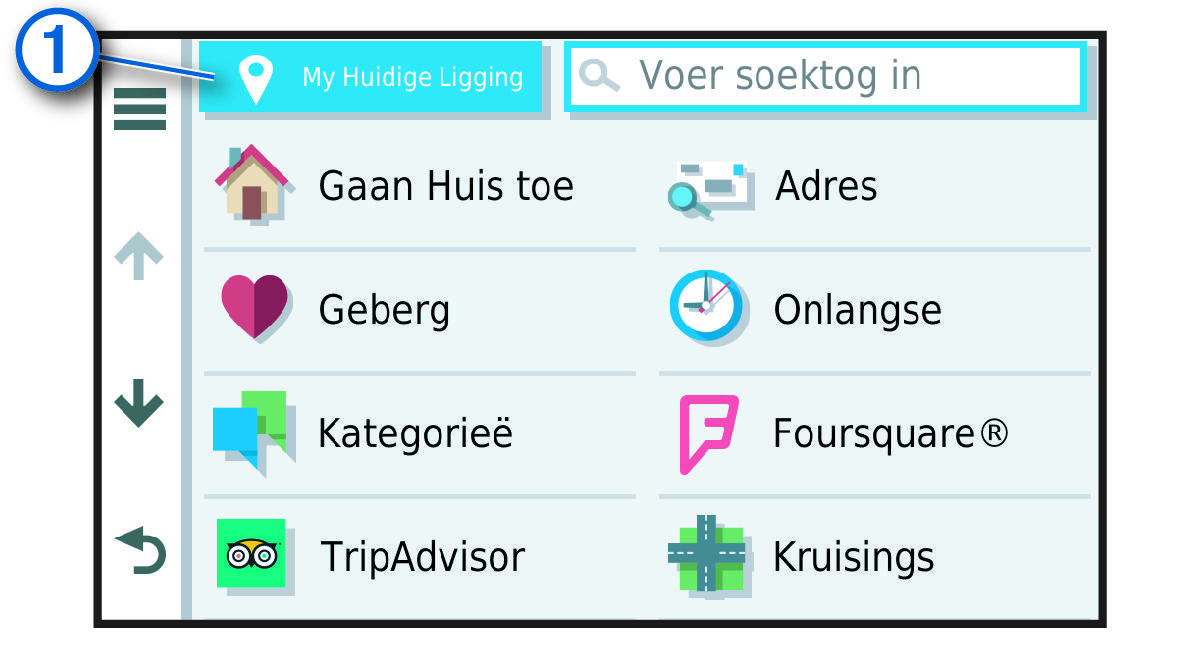 Verander knoppie vir soekgebied in die “Waarheen”-kieslys met ’n byskrif
