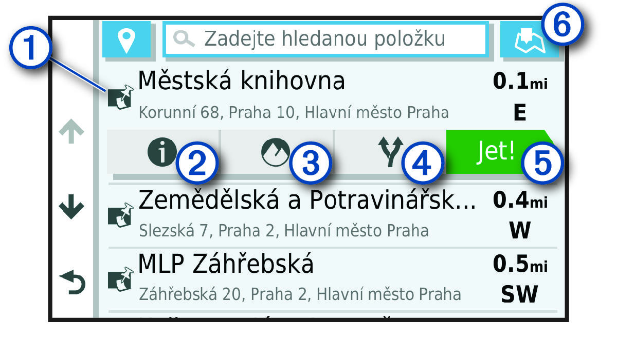 Seznam výsledků vyhledávání s popisky