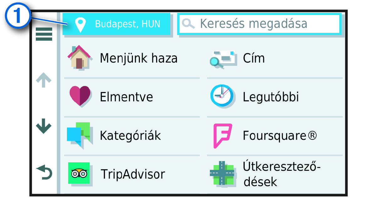 „Keresési terület módosítása” gomb a Hová? menüben, jelöléssel