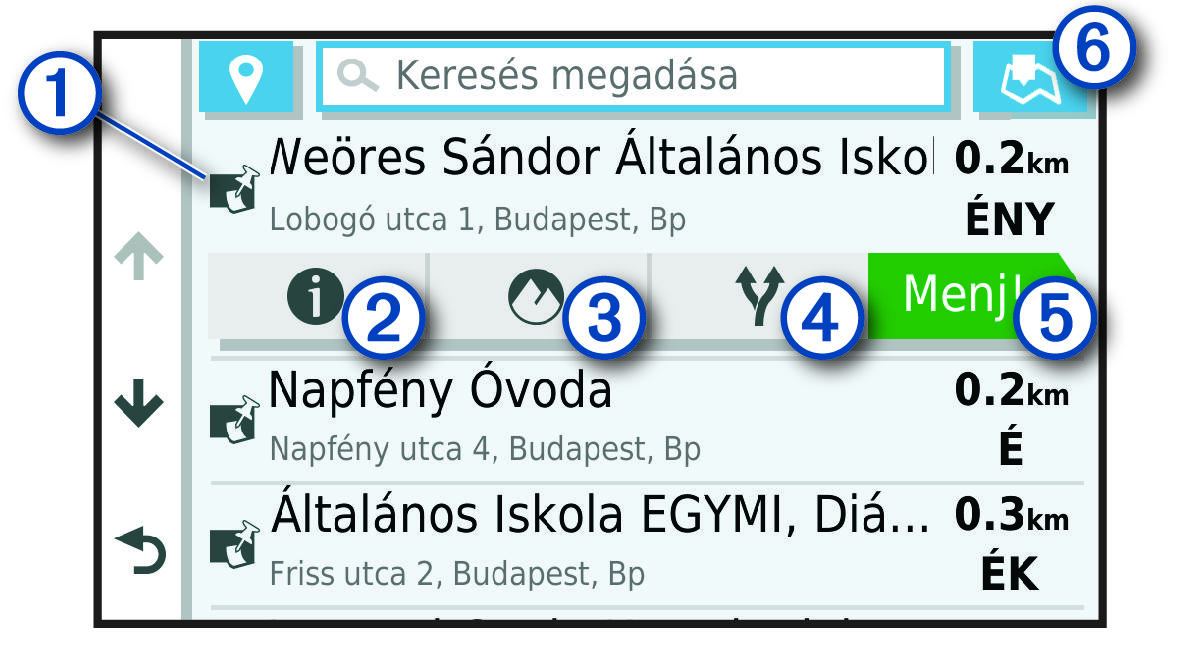 Keresési találatok listája, jelölésekkel