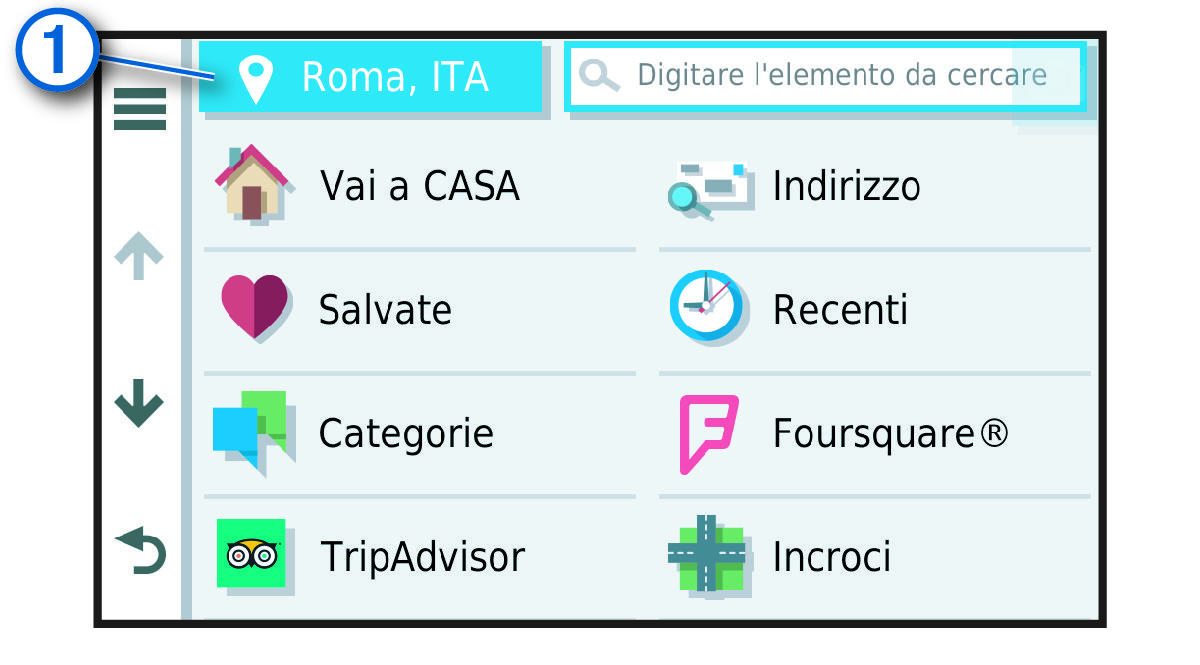 Pulsante di modifica dell'area di ricerca nel menu Dove si va? con annotazione