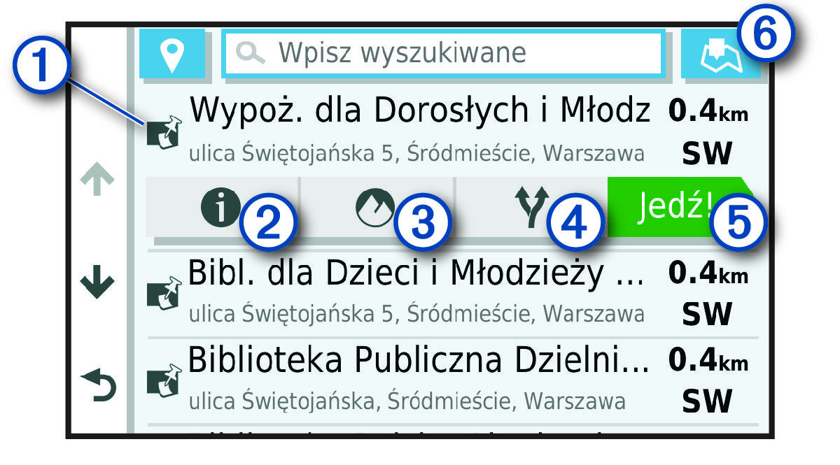 Lista wyników wyszukiwania z objaśnieniami