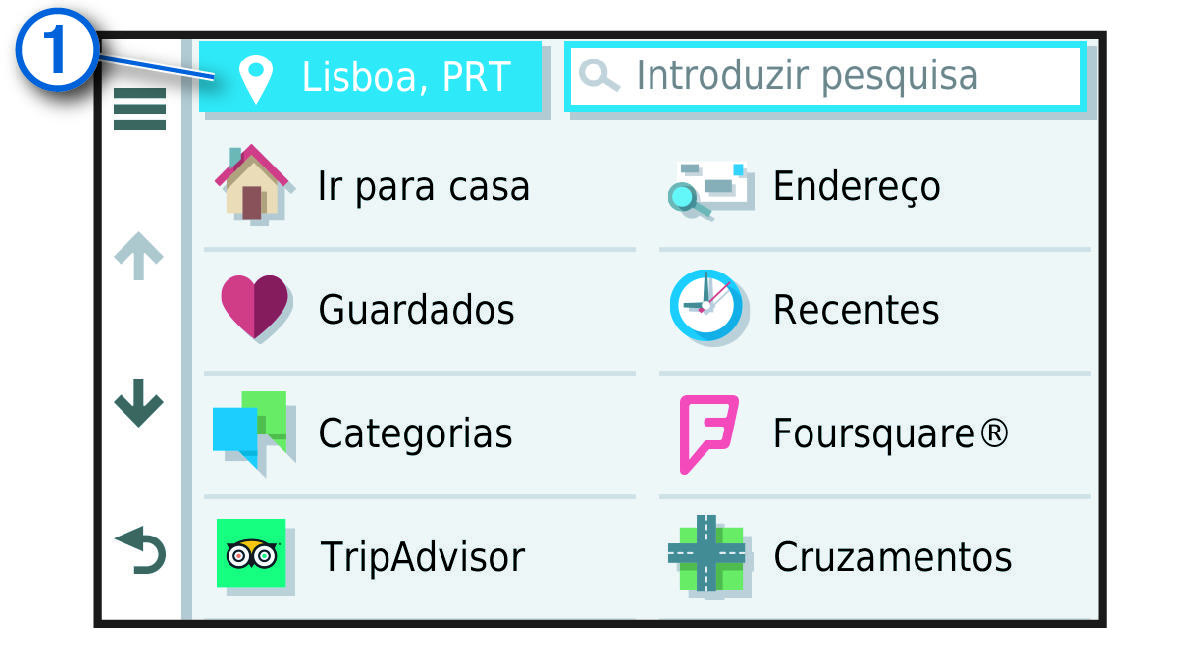 Botão para alterar a área de pesquisa no menu Para Onde? com uma anotação