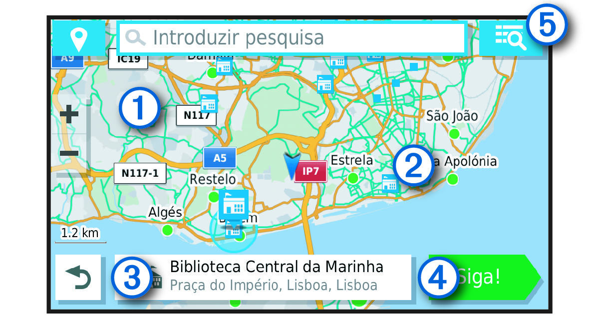 Mapa de resultados de pesquisa com anotações