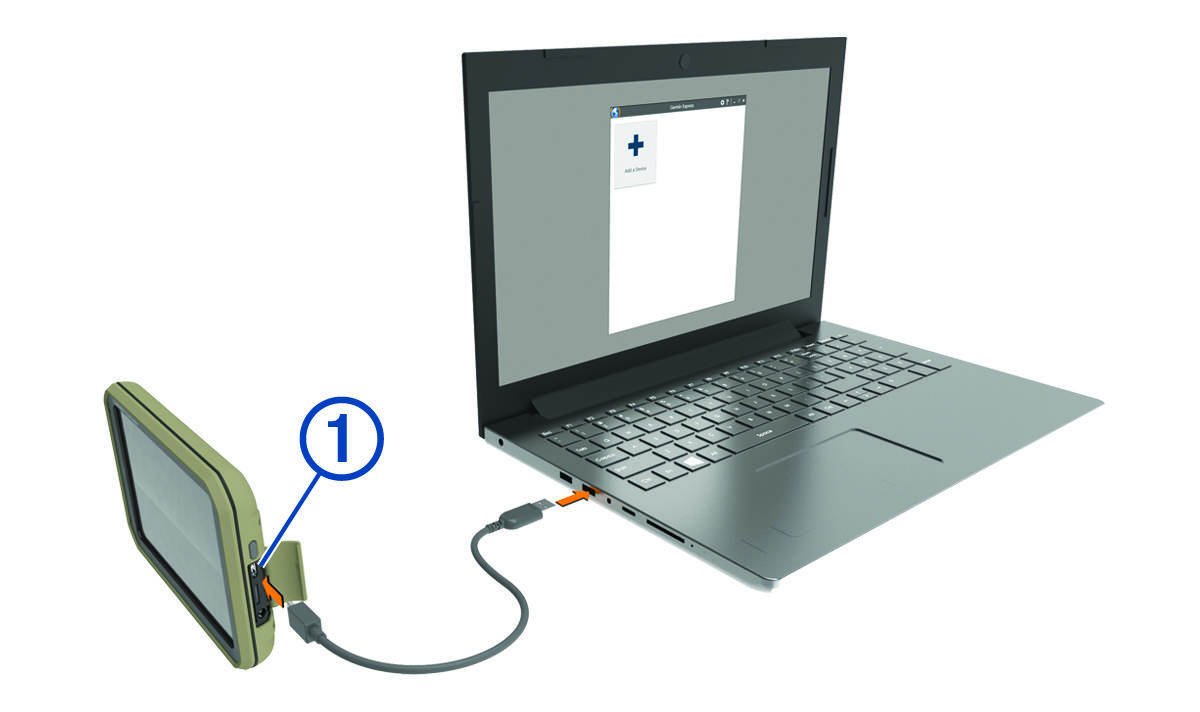 Toestel aangesloten op een laptop met een toelichting