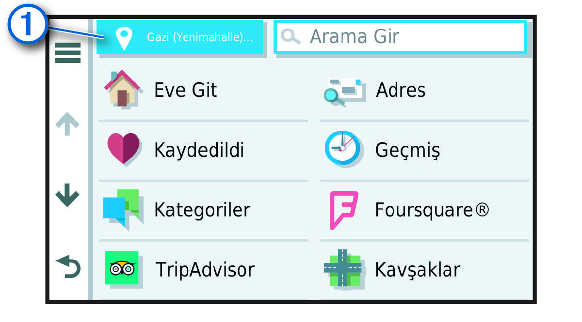 Açıklamayla birlikte Nereye? menüsündeki arama alanını değiştir düğmesi
