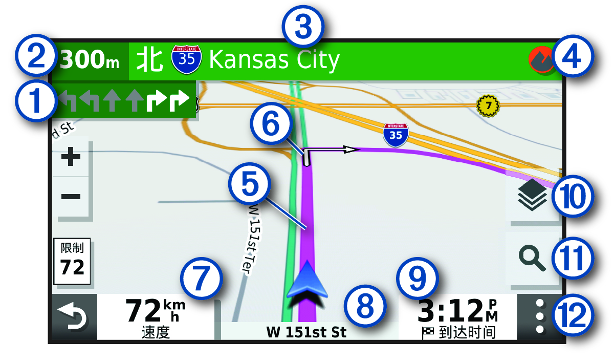 导航地图上的活动路线（带标注）