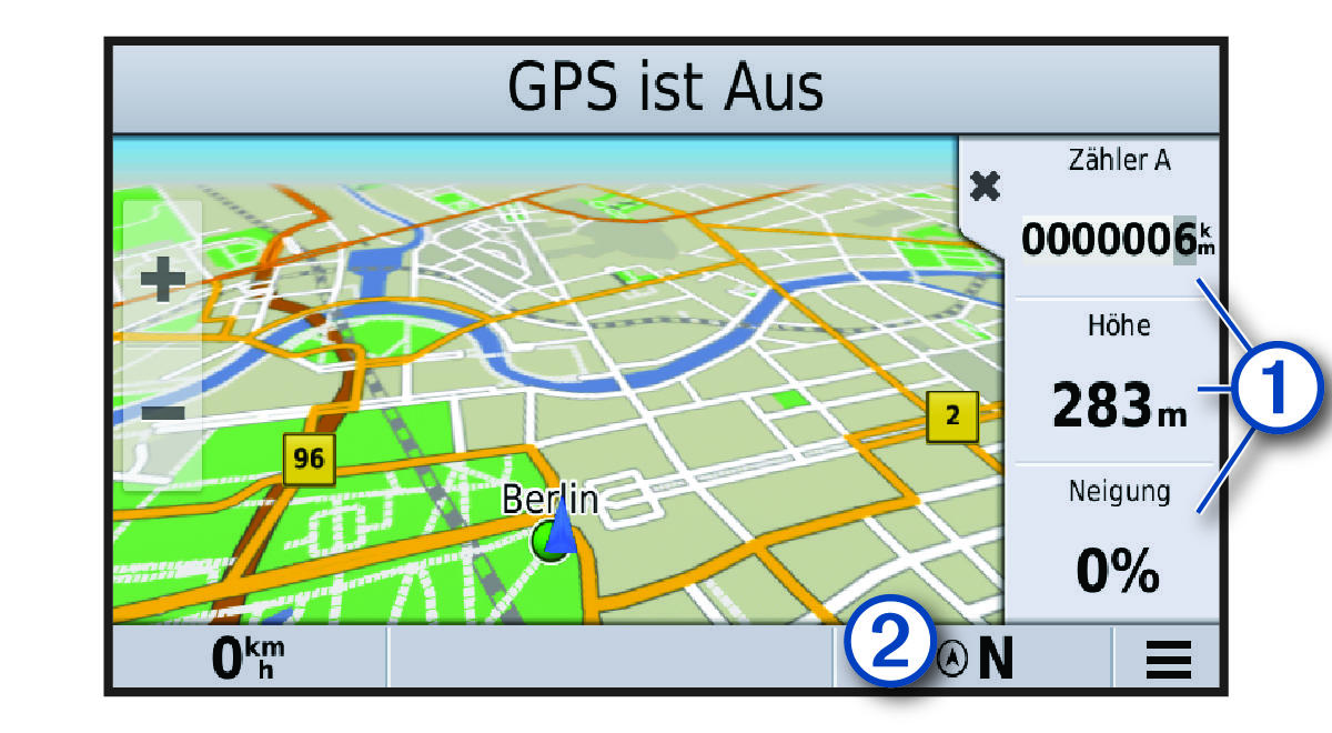 Ansicht der Karte und der Reisedaten mit Beschriftungen