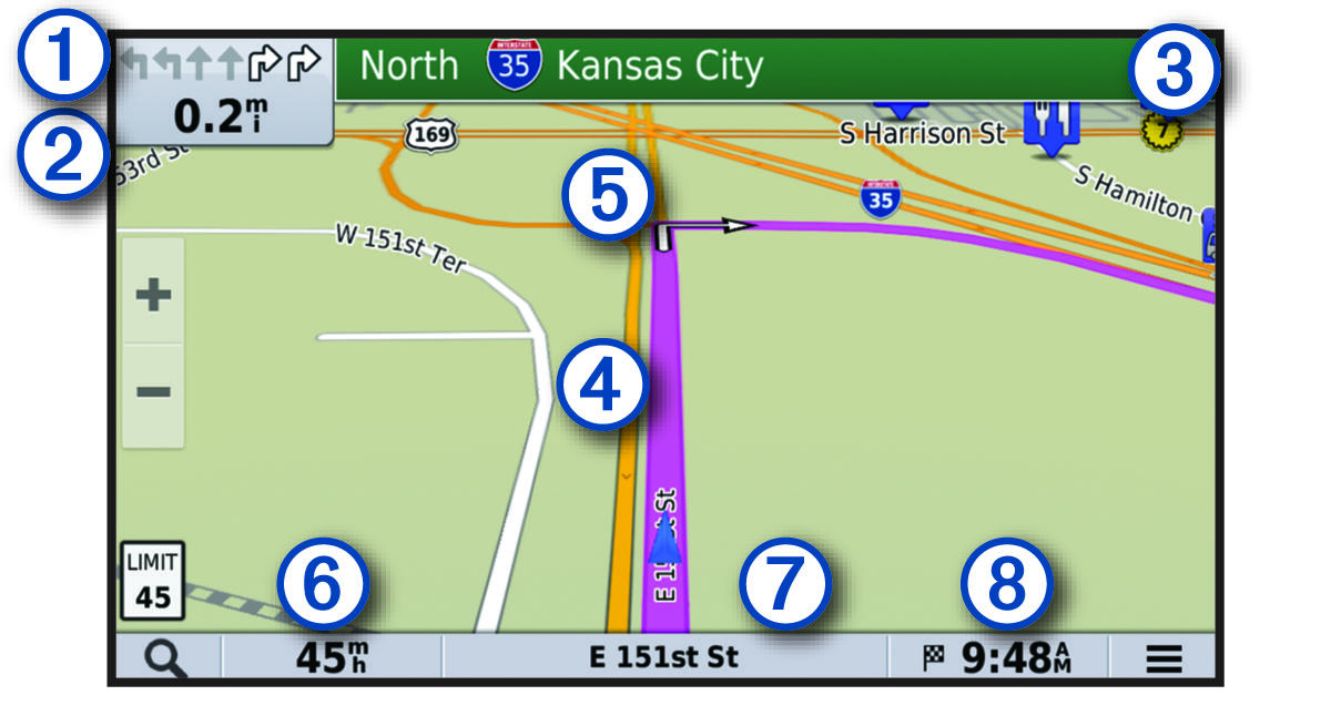 Route on the map with callouts