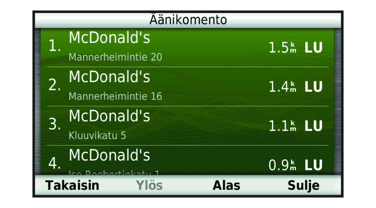 Äänikomentohaun tulokset