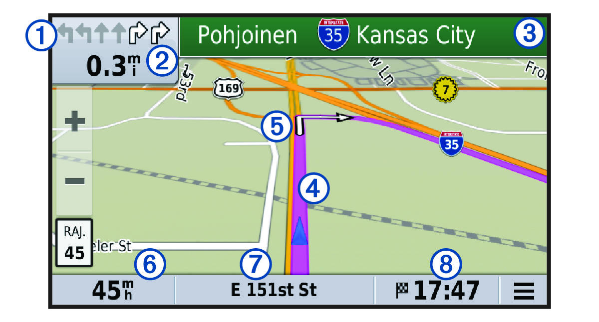 Reitti kartassa ja numerot