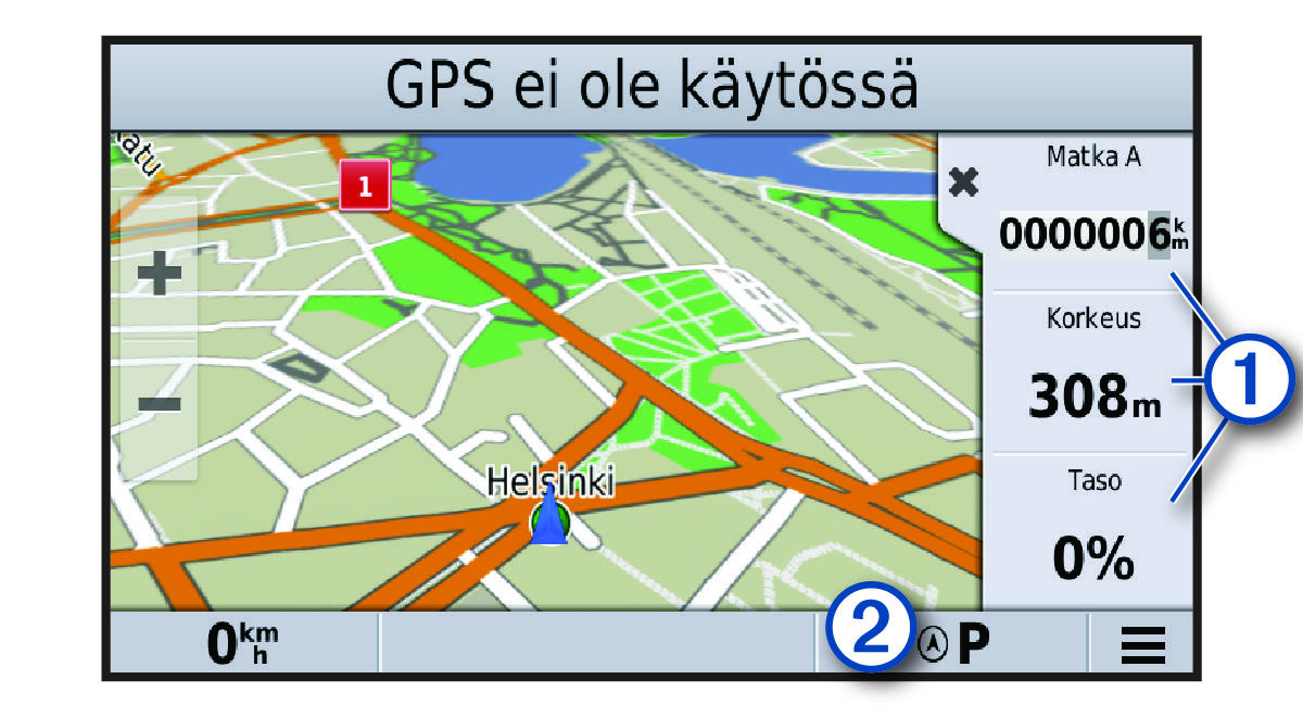 Näkymä kartasta ja matkatiedoista sekä numerot