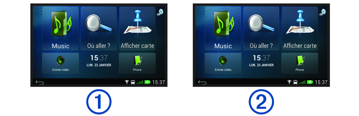 Écran d'accueil avec légendes
