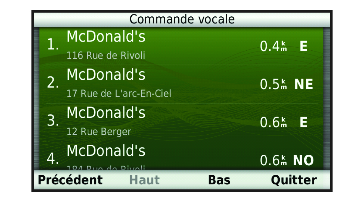 Résultats de la recherche de commandes vocales