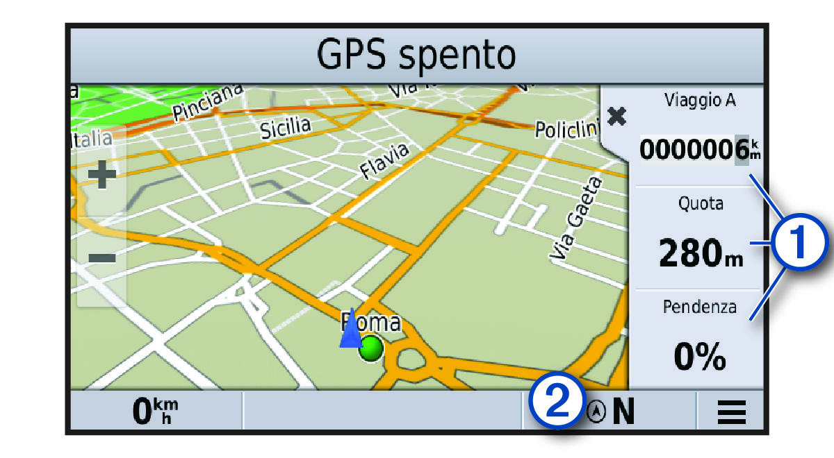 Vista della mappa e dei dati di viaggio con annotazioni
