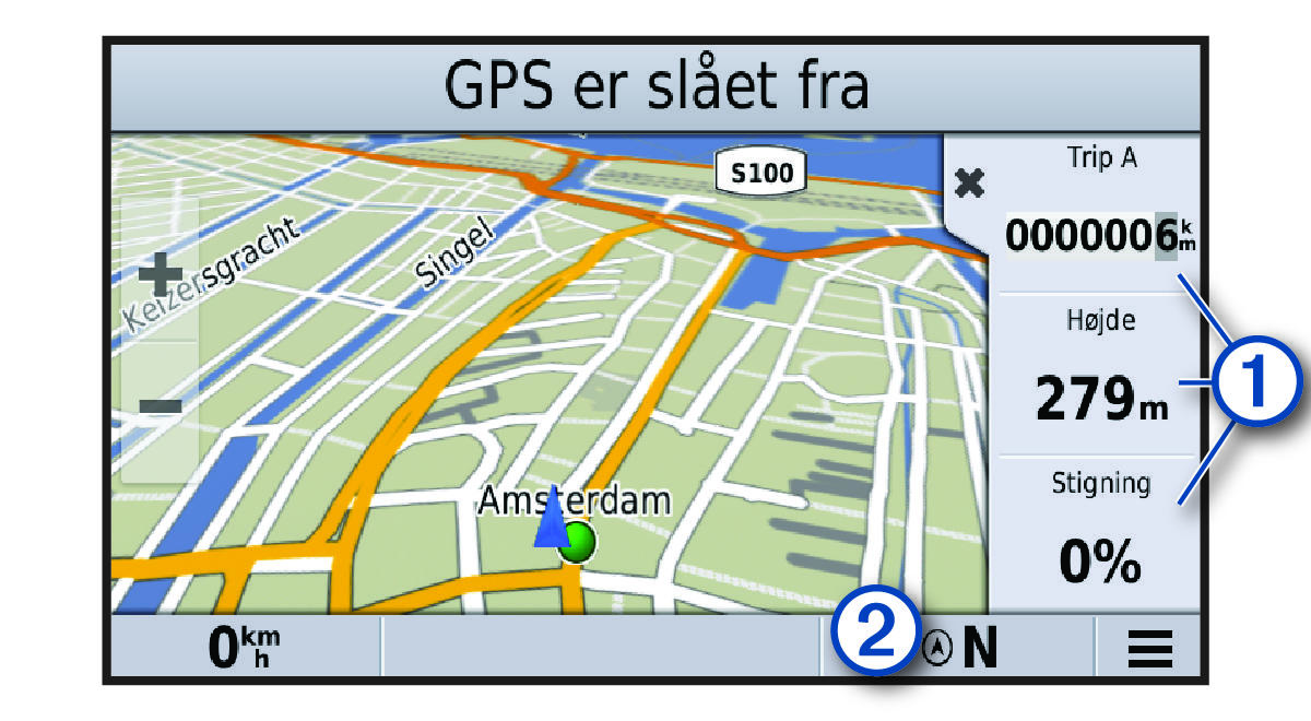 Weergave van de kaart en reisgegevens met toelichtingen