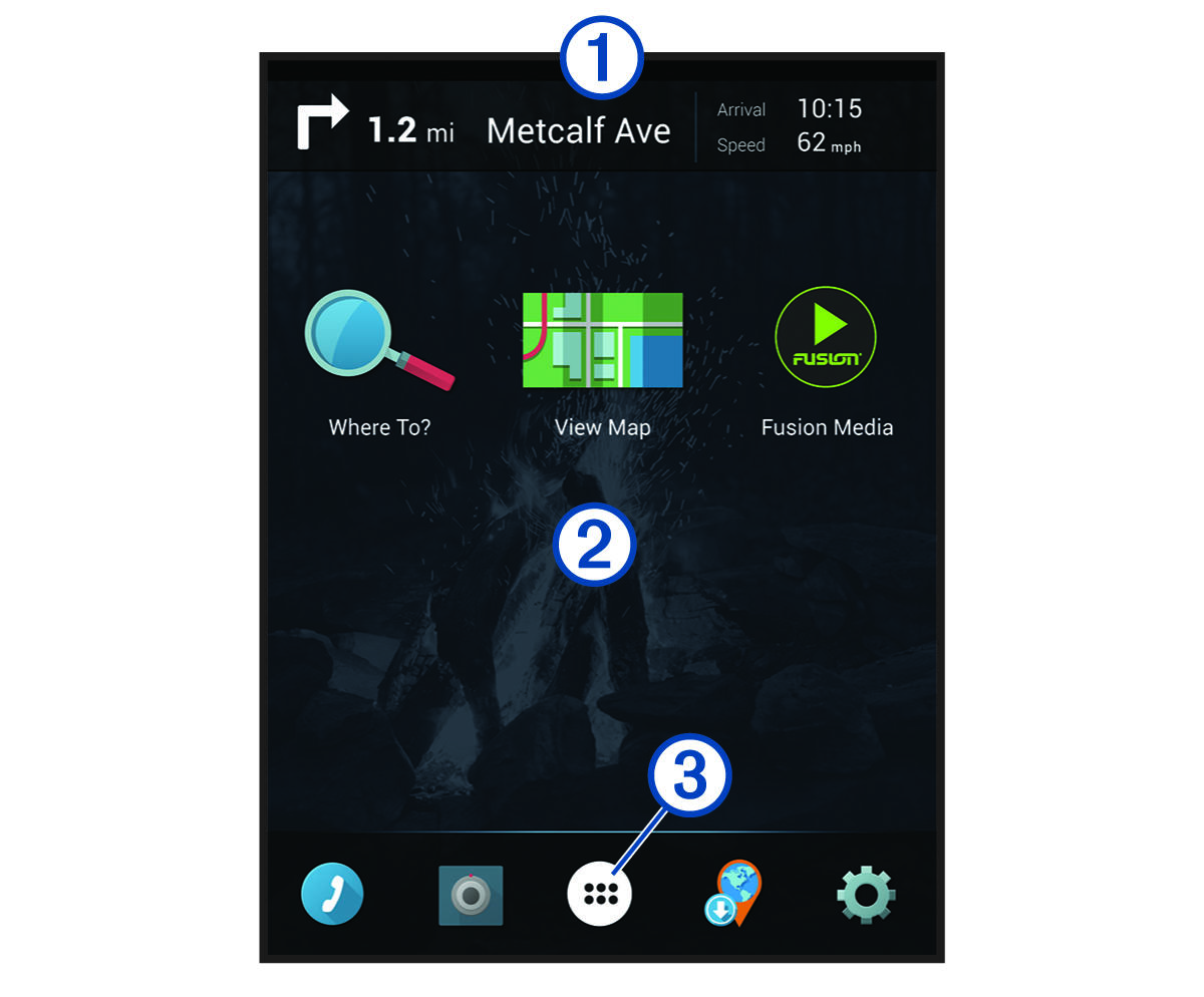Device home screen with callouts