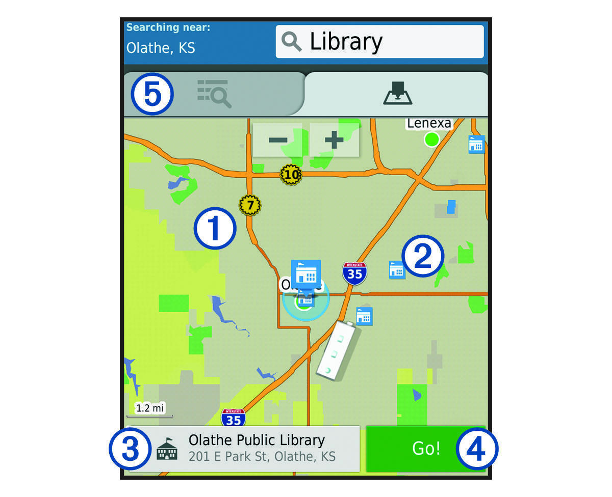Location search results on the map with callouts