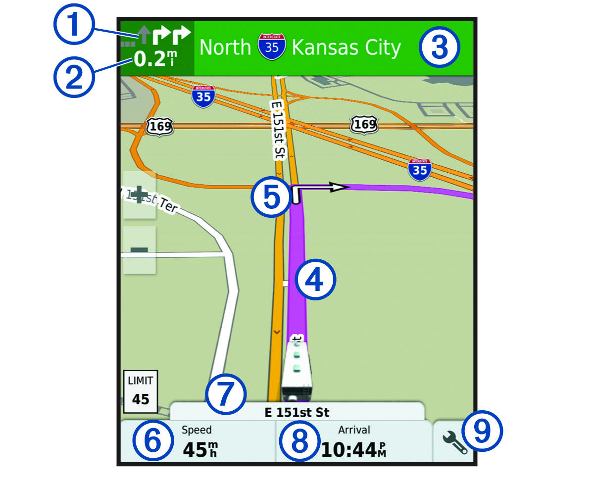 Route on the map with callouts