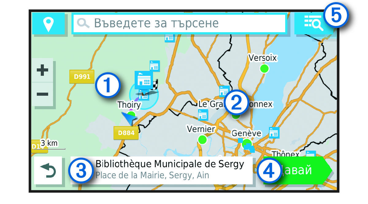 Location search results map with callouts