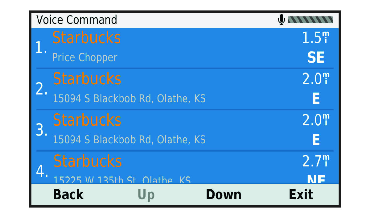 Voice command search results list