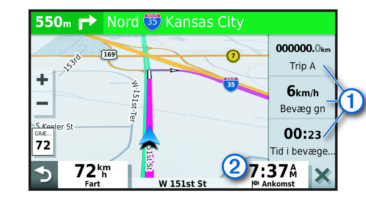 Trip data fields on the map with callouts