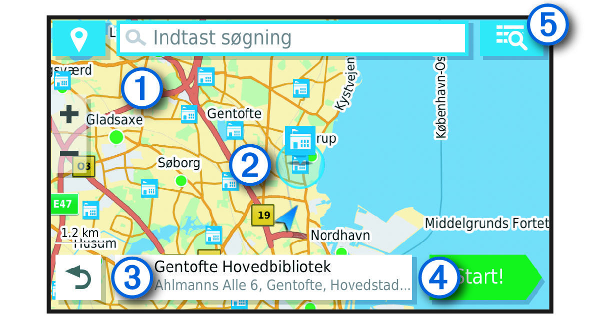 Location search results map with callouts