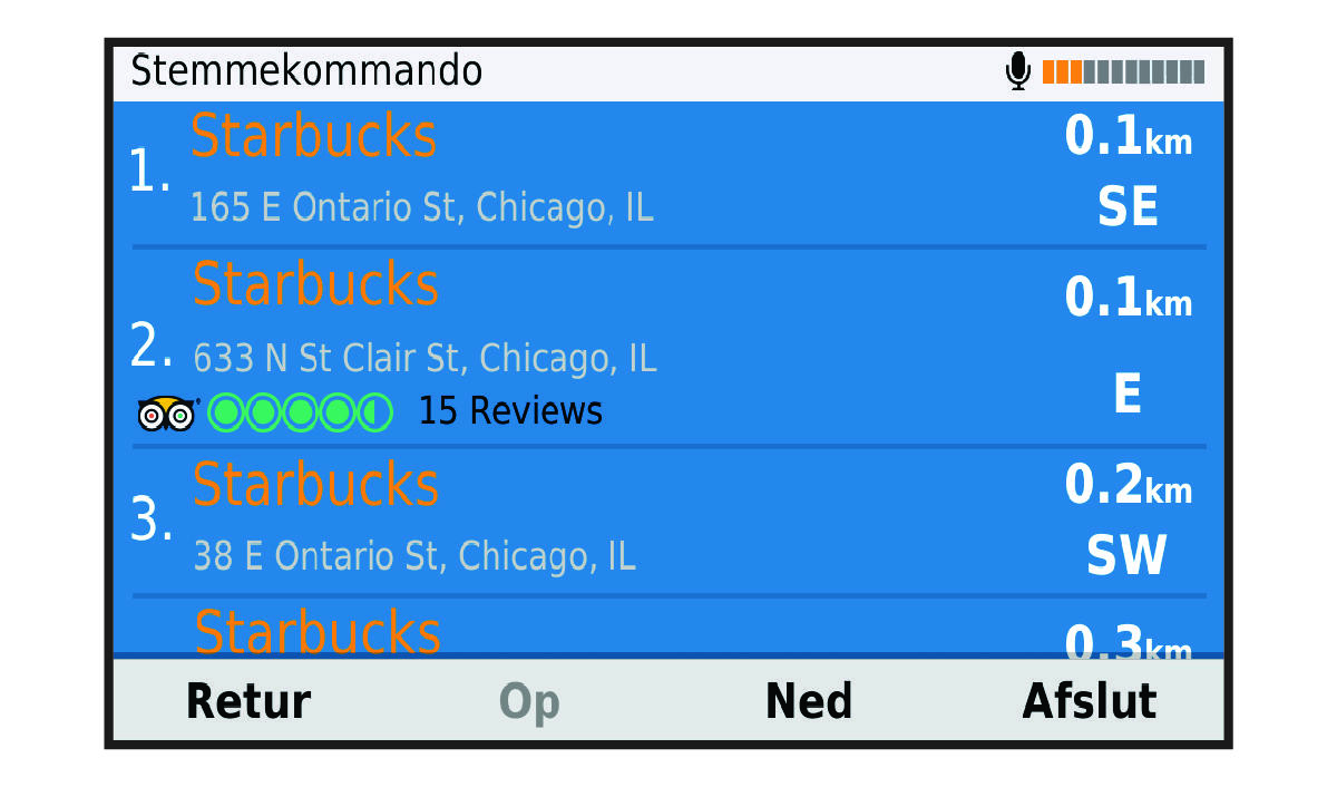 Voice command search results list