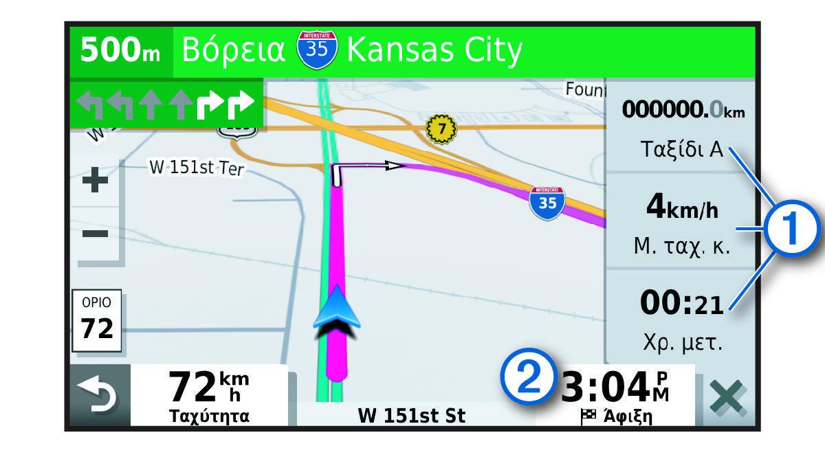 Trip data fields on the map with callouts