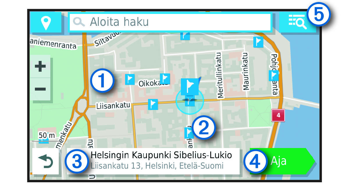 Location search results map with callouts