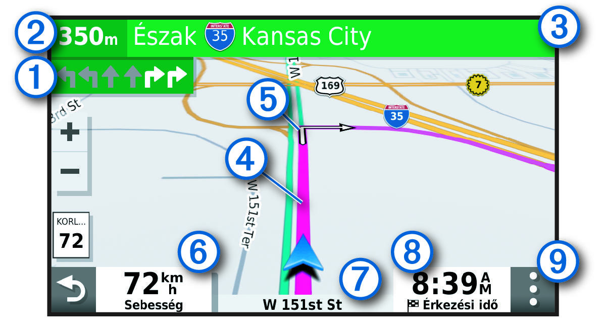 Active navigation route with callouts