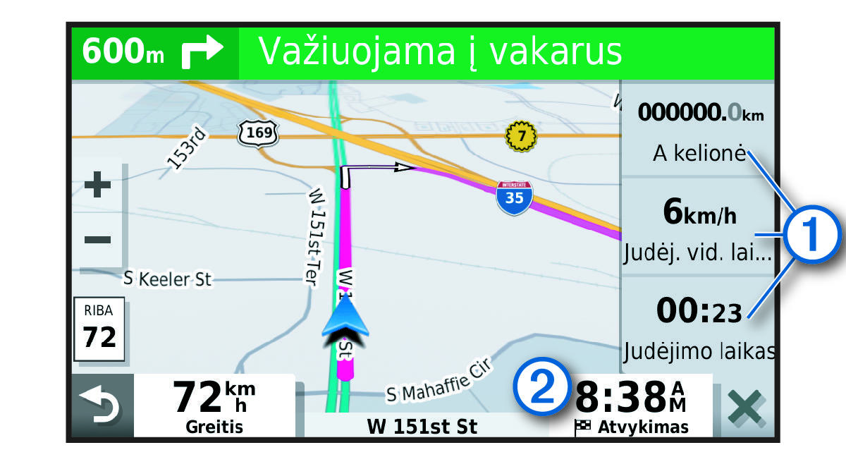Trip data fields on the map with callouts